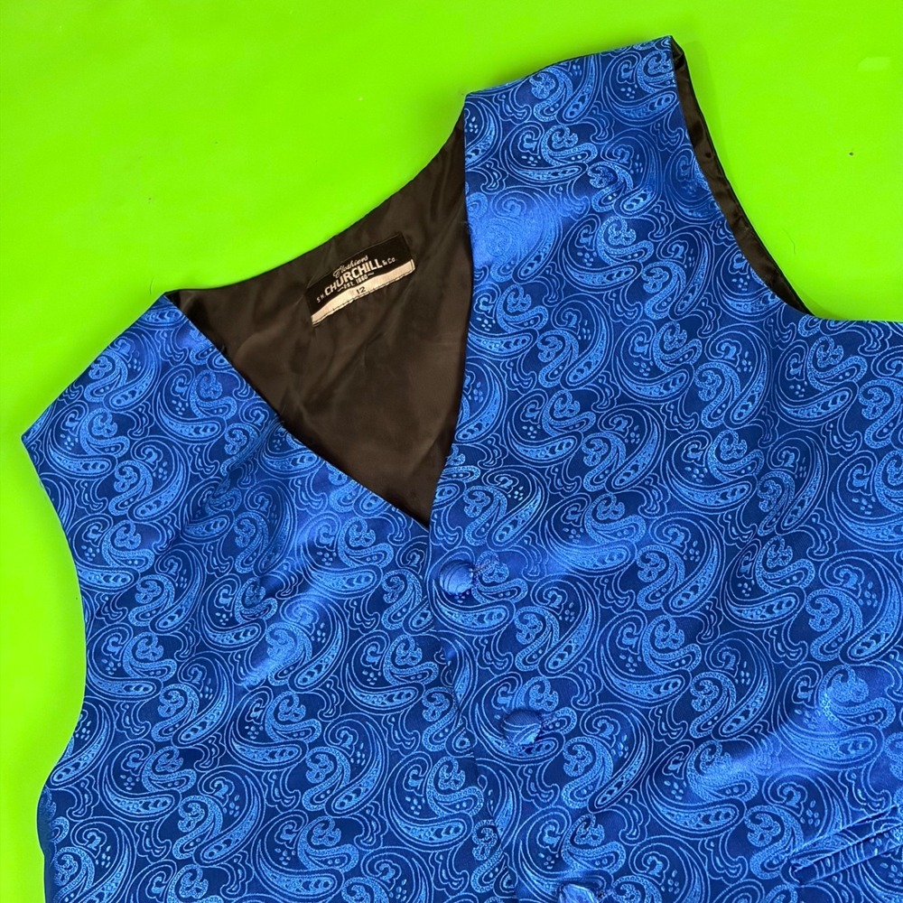 S.H. Churchill & Co. Paisley Vest Kids Boys 12 Blue Formal Wedding Waistcoat EUC